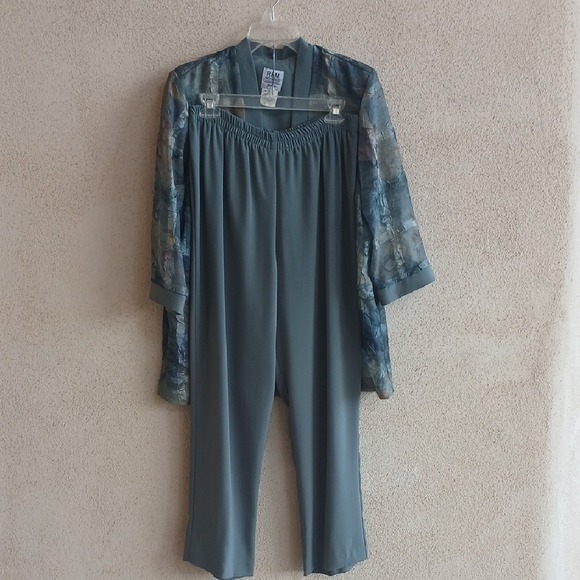 R&M Richards Pants - R&M Richards Elegant Blue Jumpsuit with Sheer Jacket